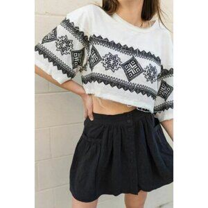 Urban Outfitters Kennet Embroidered Cropped Tee Top Oversized Ivory M NEW 211379